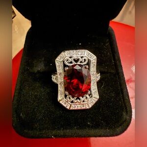 Sterling Silver 925 Red Garnet Halo Cocktail Ring